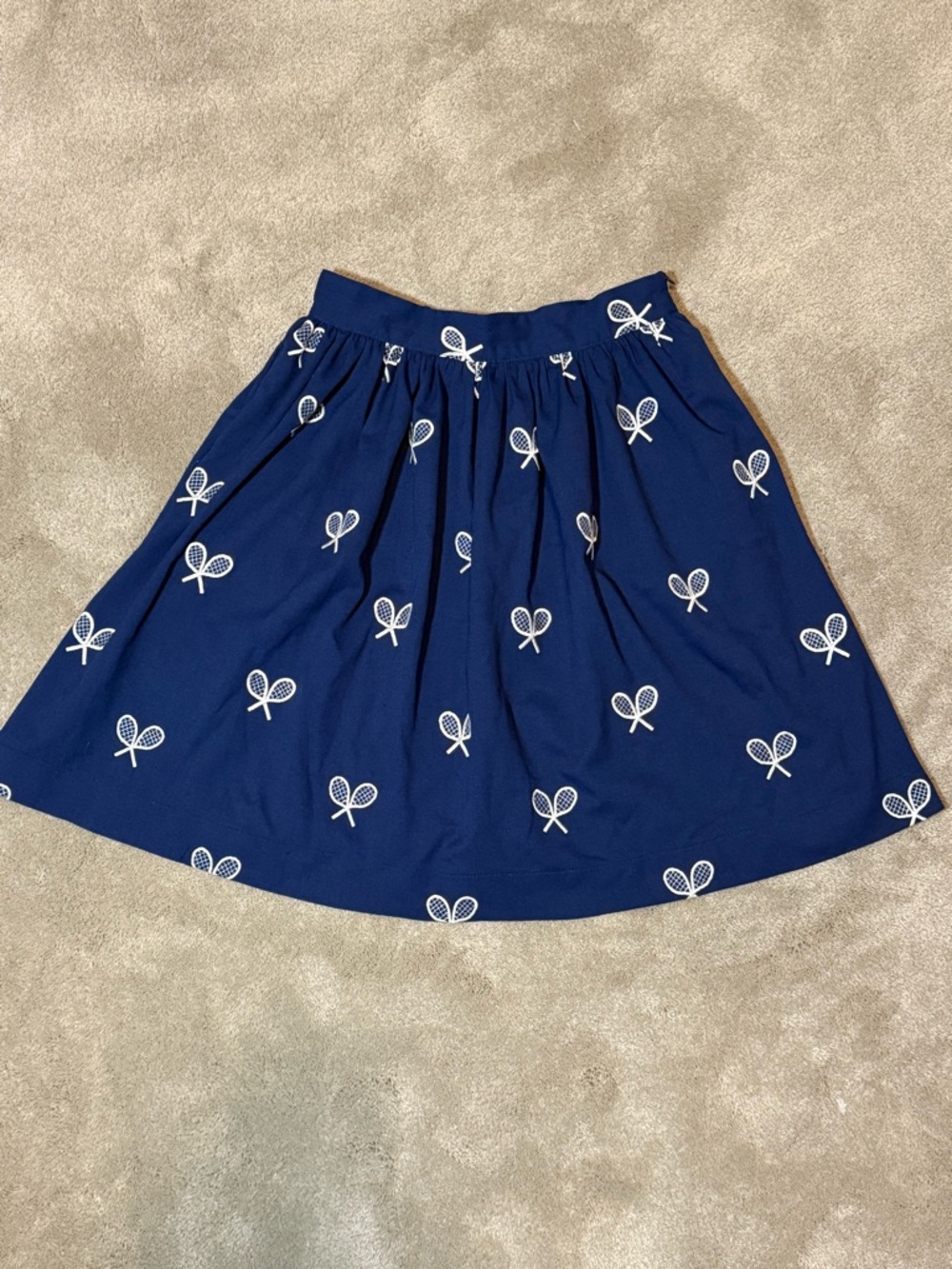 Classic Navy Circle Skater Skirt with White Tennis Motif